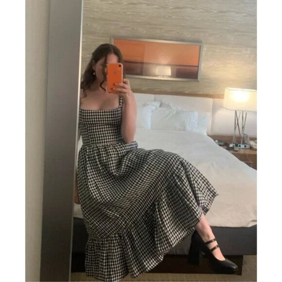 Reformation Bucatini April Check Black White Gingham Linen Dress Size‎ 12 NWT - Picture 10 of 11